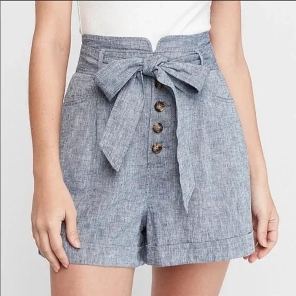 Express High-Waisted Chambray Shorts with Bow